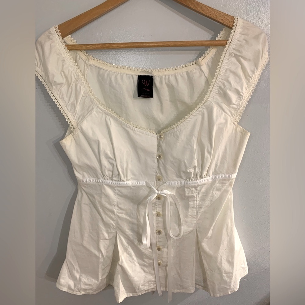 Wrapper cream color, milkmaid style blouse, size large